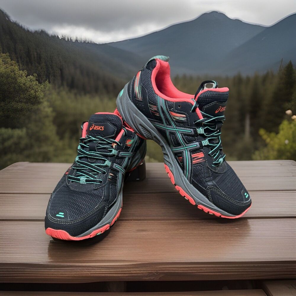 ASICS Gel-Venture 5 Running Shoes Black Mint Coral Women's Sz 9 Trail